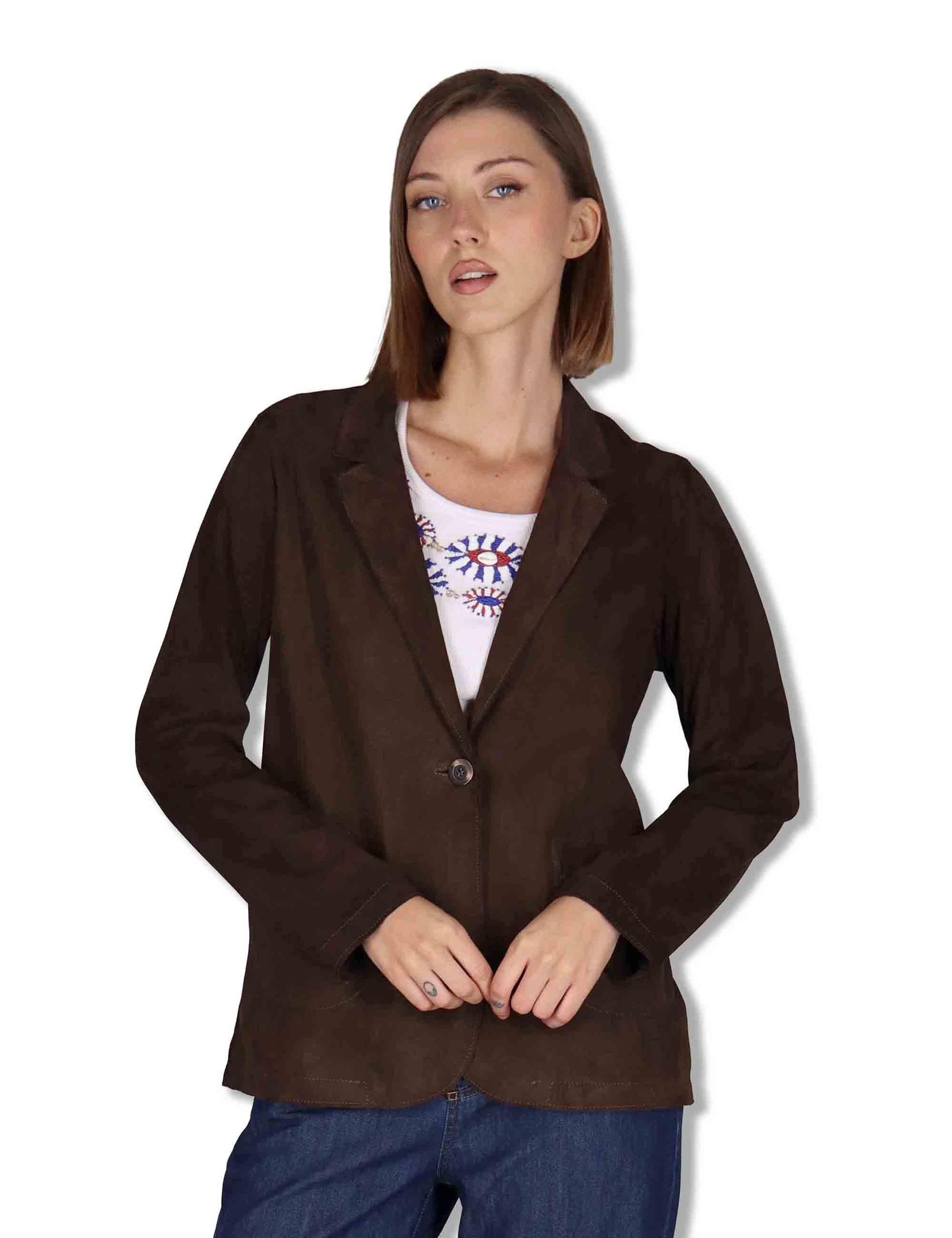 Giacche donna in camoscio testa di moro un bottone SP2375 014 Spatarella 