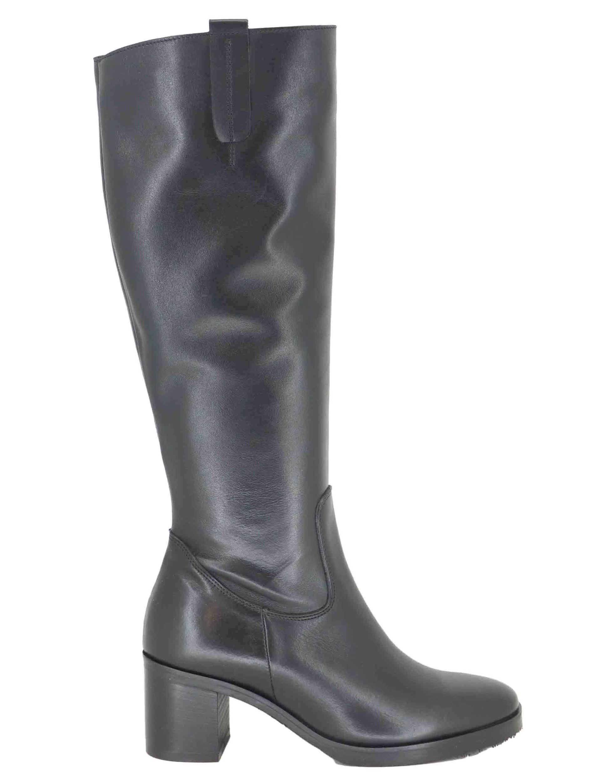 Stivali donna in pelle nera con tacco alto in cuoio e zip laterale SPST6000 001 Spatarella 