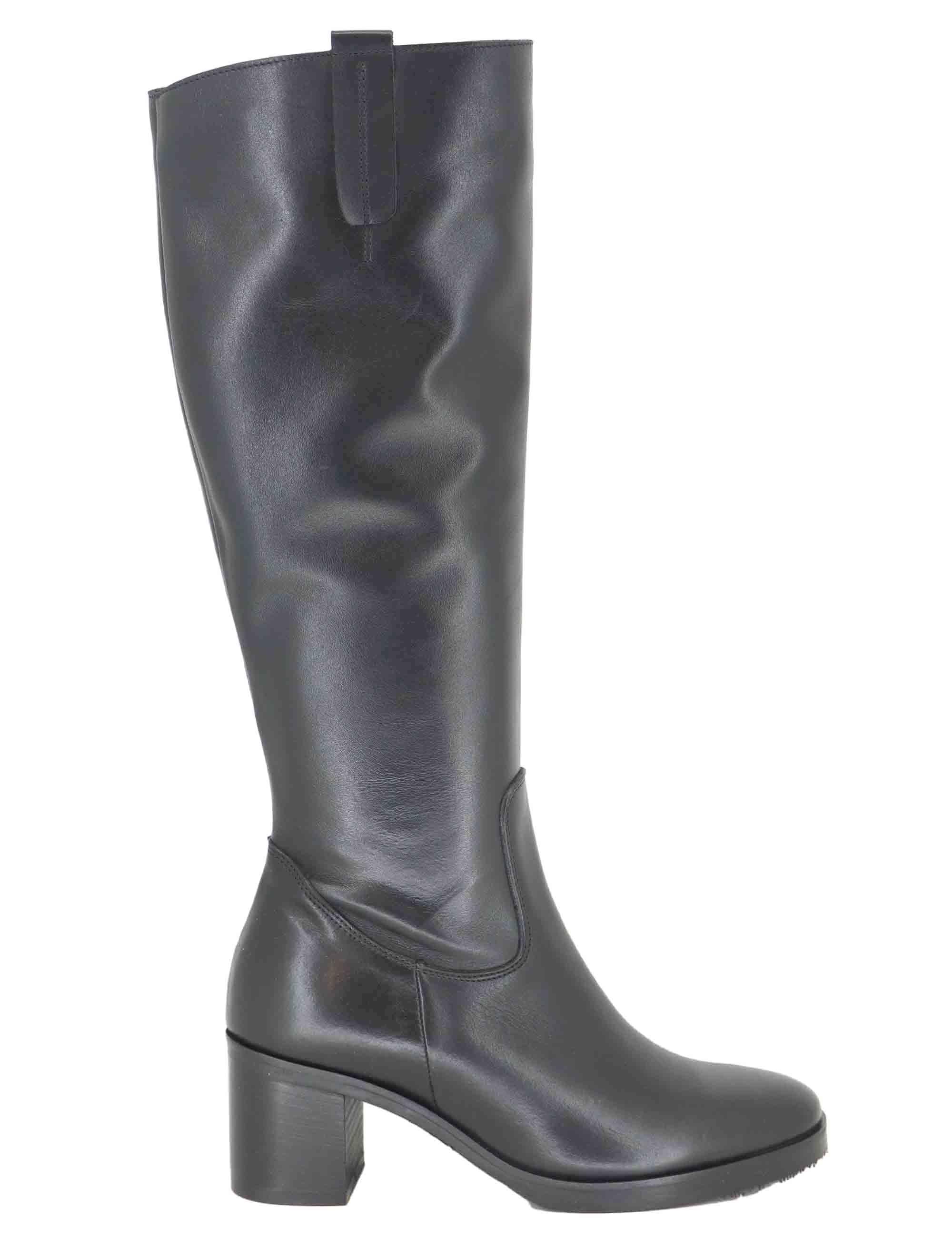 Stivali donna in pelle nera con tacco alto in cuoio e zip laterale SPST6000 001 Spatarella 