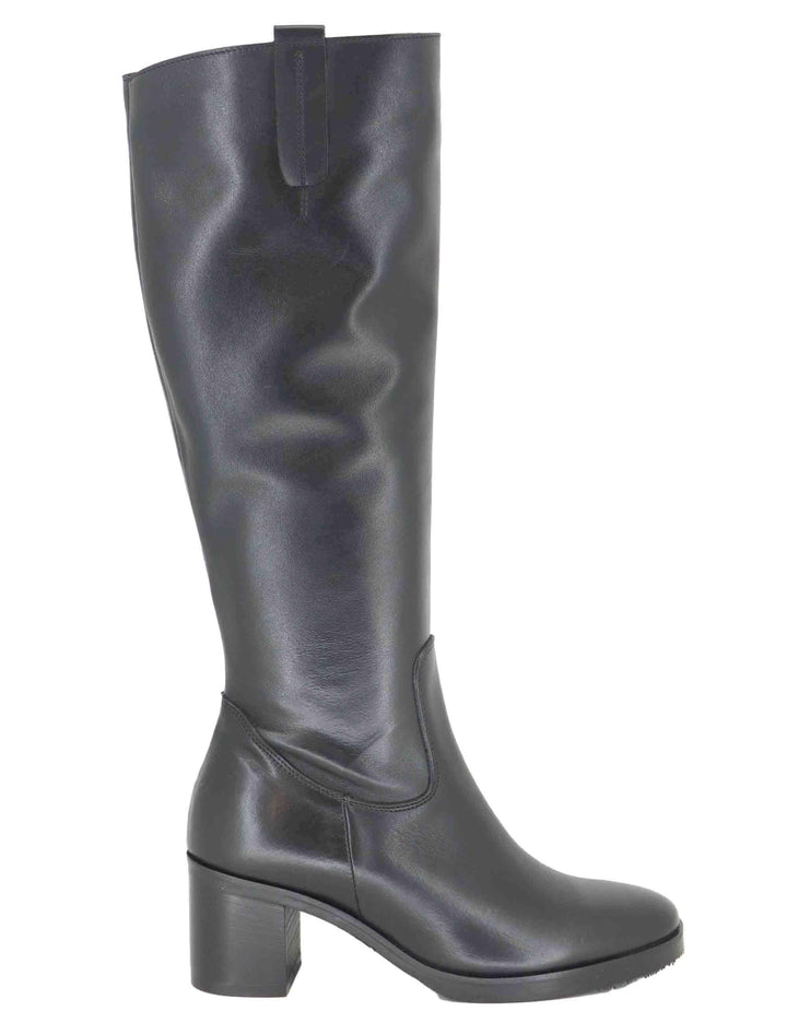 Stivali donna in pelle nera con tacco alto in cuoio e zip laterale SPST6000 001 Spatarella 