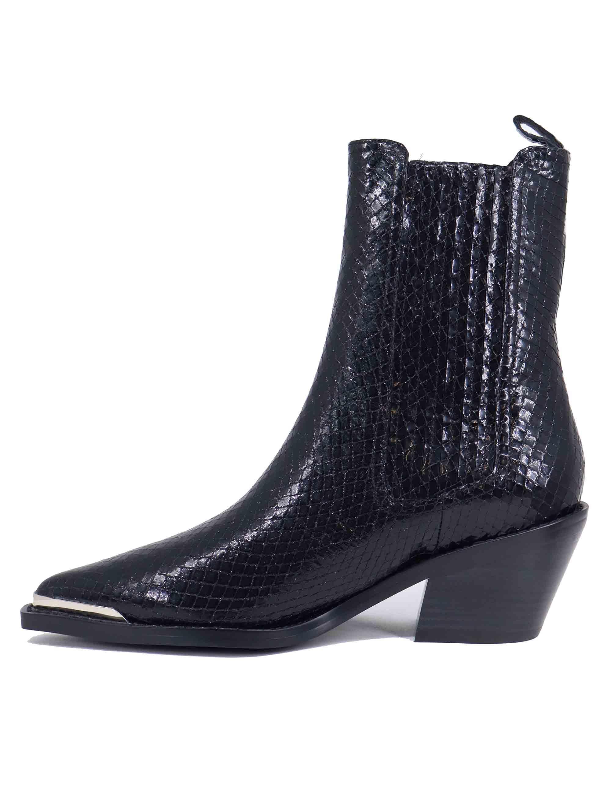 Texani donna in pelle stampata nera con puntale argento 185T49BK 03 Lola Cruz 