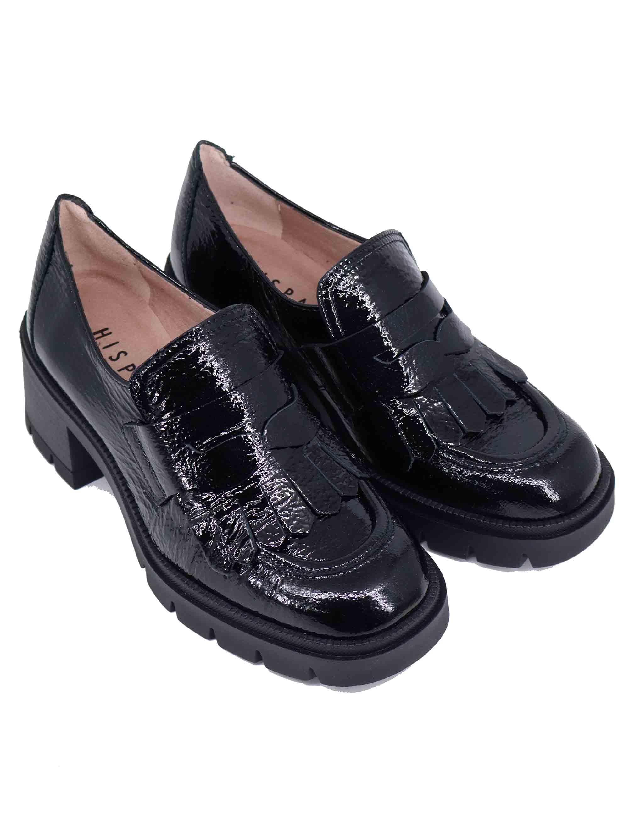 Mocassini donna in vernice nera con suola in gomma HI243610 C005 Hispanitas 
