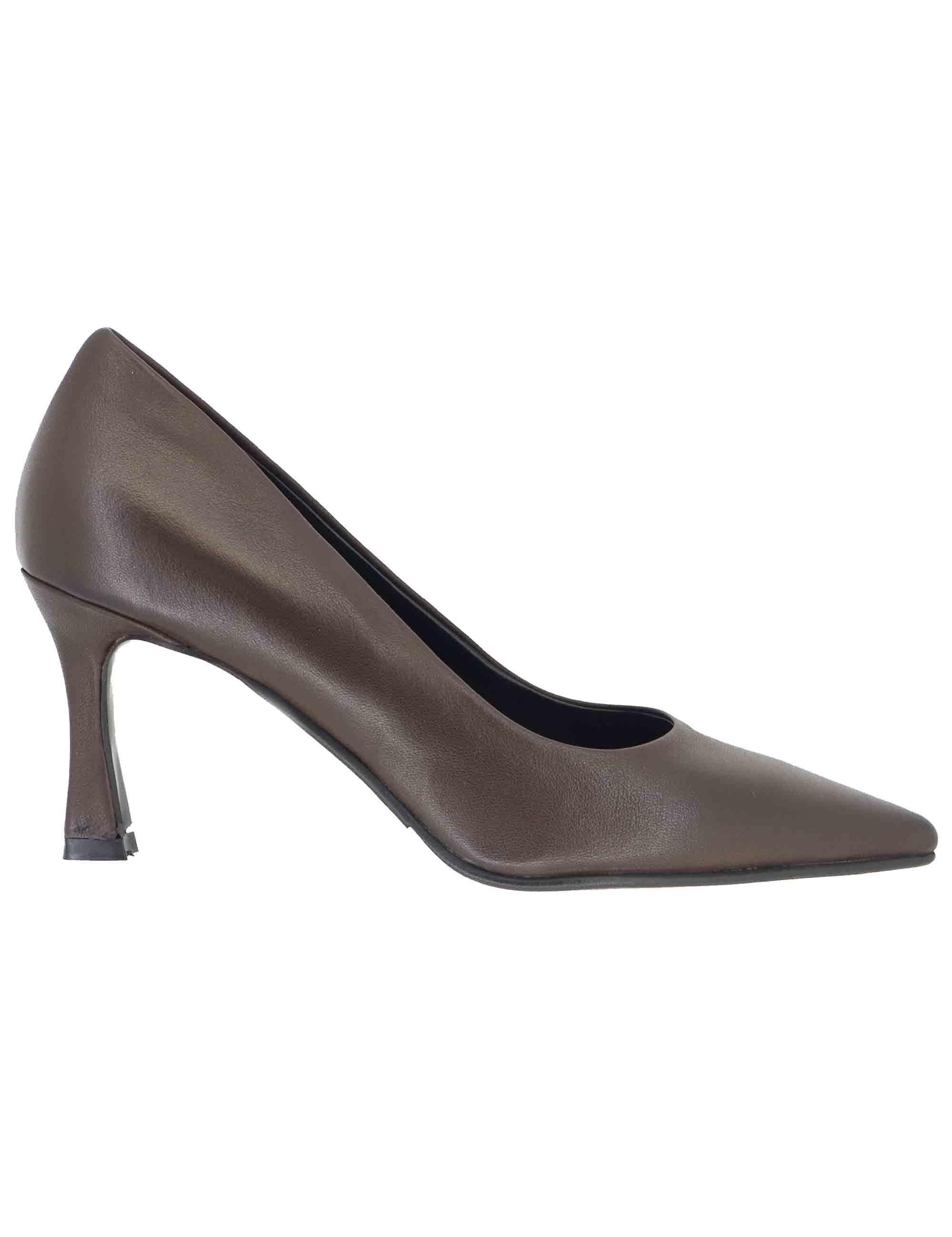 Decollete donna in pelle marrone con tacco alto e punta a punta A 74 014 Tattoo 