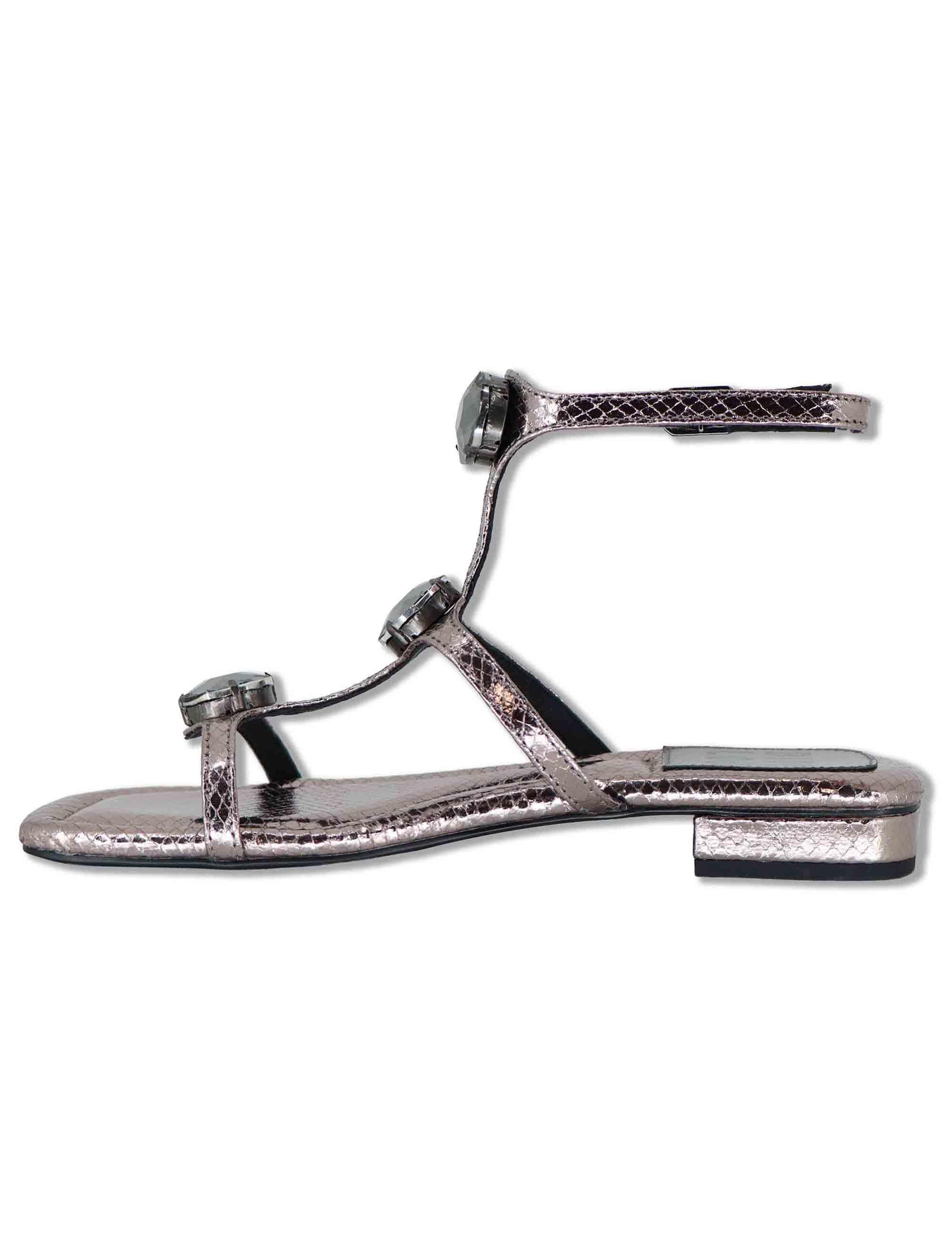 Sandali flat donna in pelle piombo con borchie e cinturini alla schiava Robin 952Z80HG 09-PLOMO Bibi Lou 