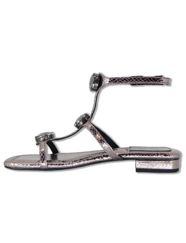 Sandali flat donna in pelle piombo con borchie e cinturini alla schiava Robin 952Z80HG 09-PLOMO Bibi Lou 