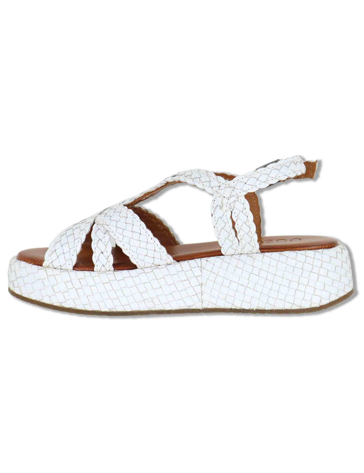 Sandali donna in pelle intrecciata bianca con cinturino e zeppa media WD511R03 500013 Vueva 