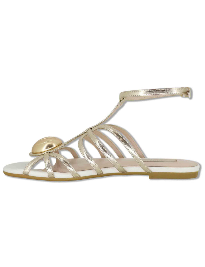 Sandali bassi donna in pelle platino con fascette e cinturino alla caviglia SANDY 02 GOLD Liu-Jo 