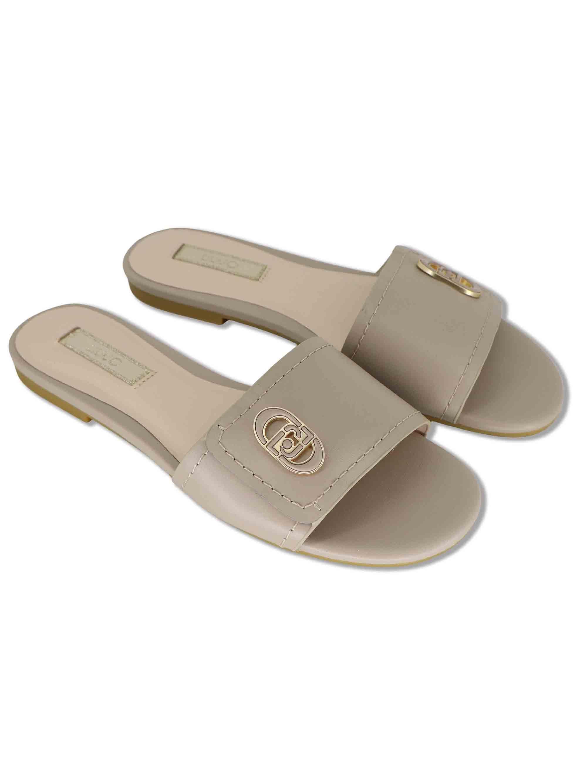 Sandali bassi donna in pelle grigio perla con fibbia laterale e suola in gomma SANDY 03 STONE Liu-Jo 