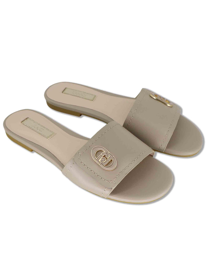 Sandali bassi donna in pelle grigio perla con fibbia laterale e suola in gomma SANDY 03 STONE Liu-Jo 