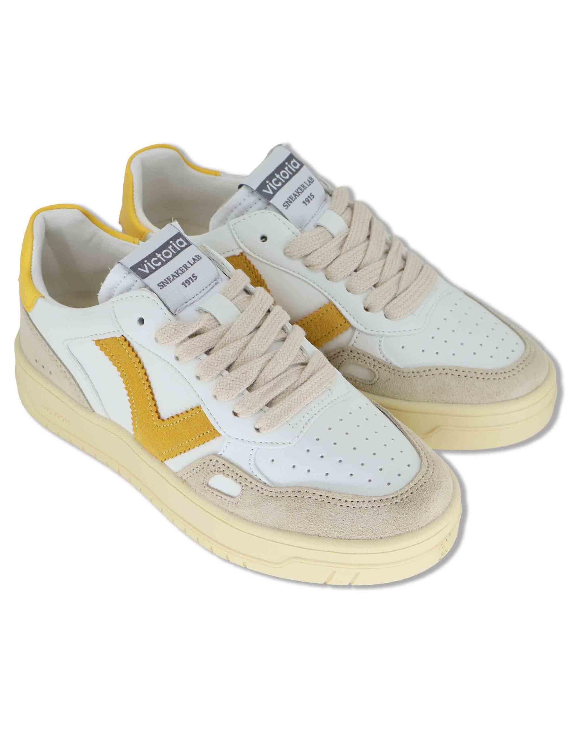 Sneakers donna Seul in pelle bianca con logo senape e suola alta 1257136 50_Amarillo Victoria 