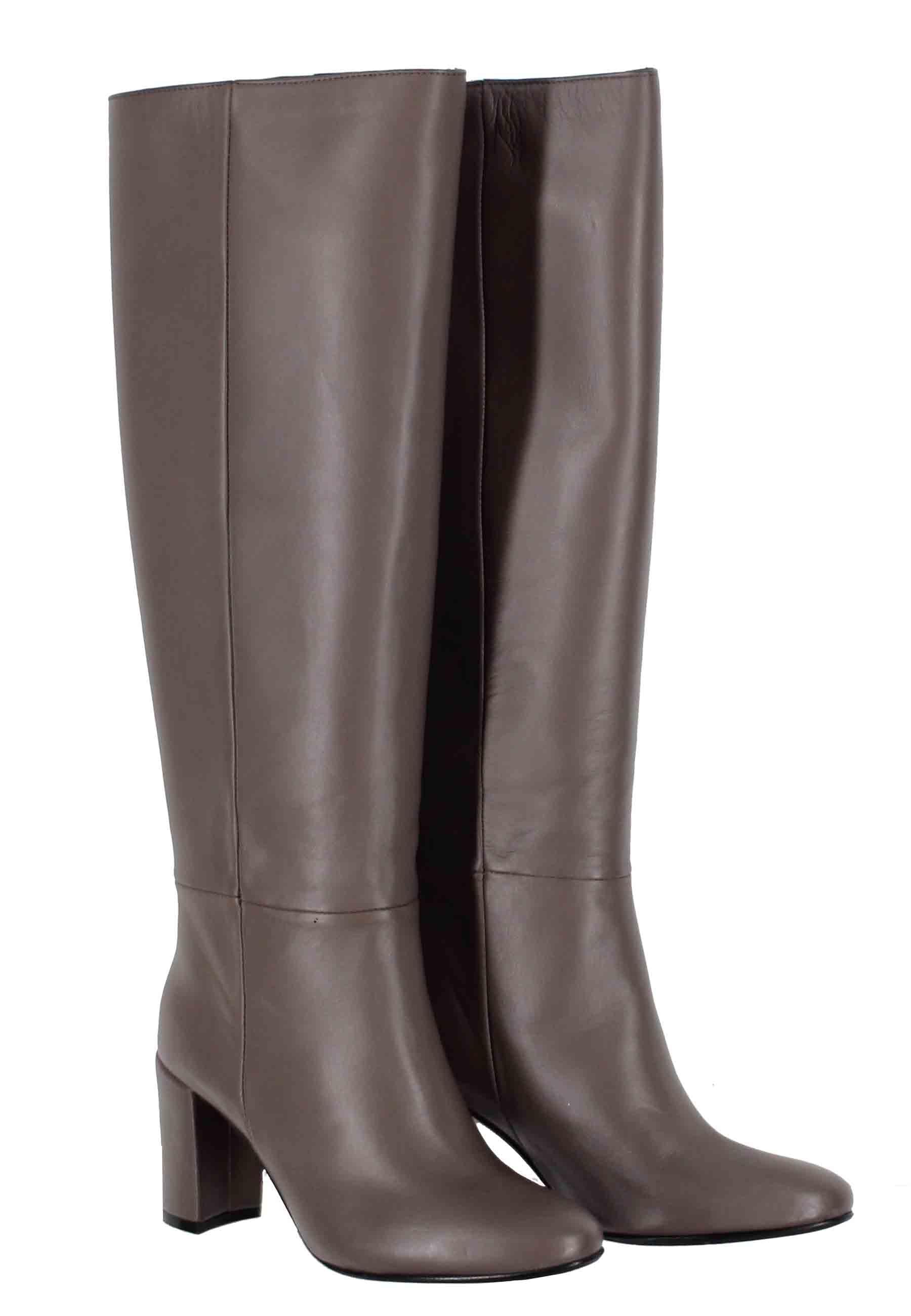 Stivali donna a tubo in pelle grigia con punta tonda ST1689 10 L'Arianna 