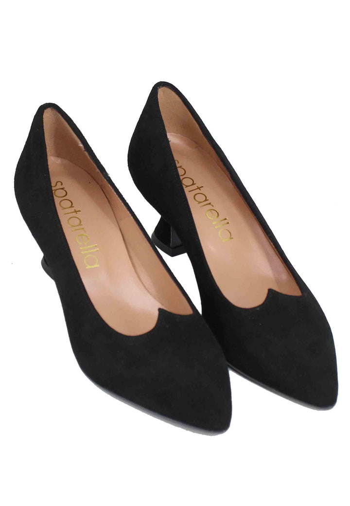 Decollete donna in camoscio nero con scollo a cuore SPK2103 001 Spatarella 