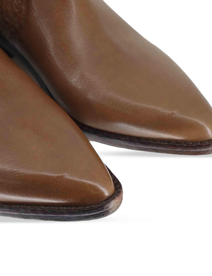 Stivaletti donna in pelle intrecciata cuoio con tacco basso 261-304-14 MOCHA Zolfo 