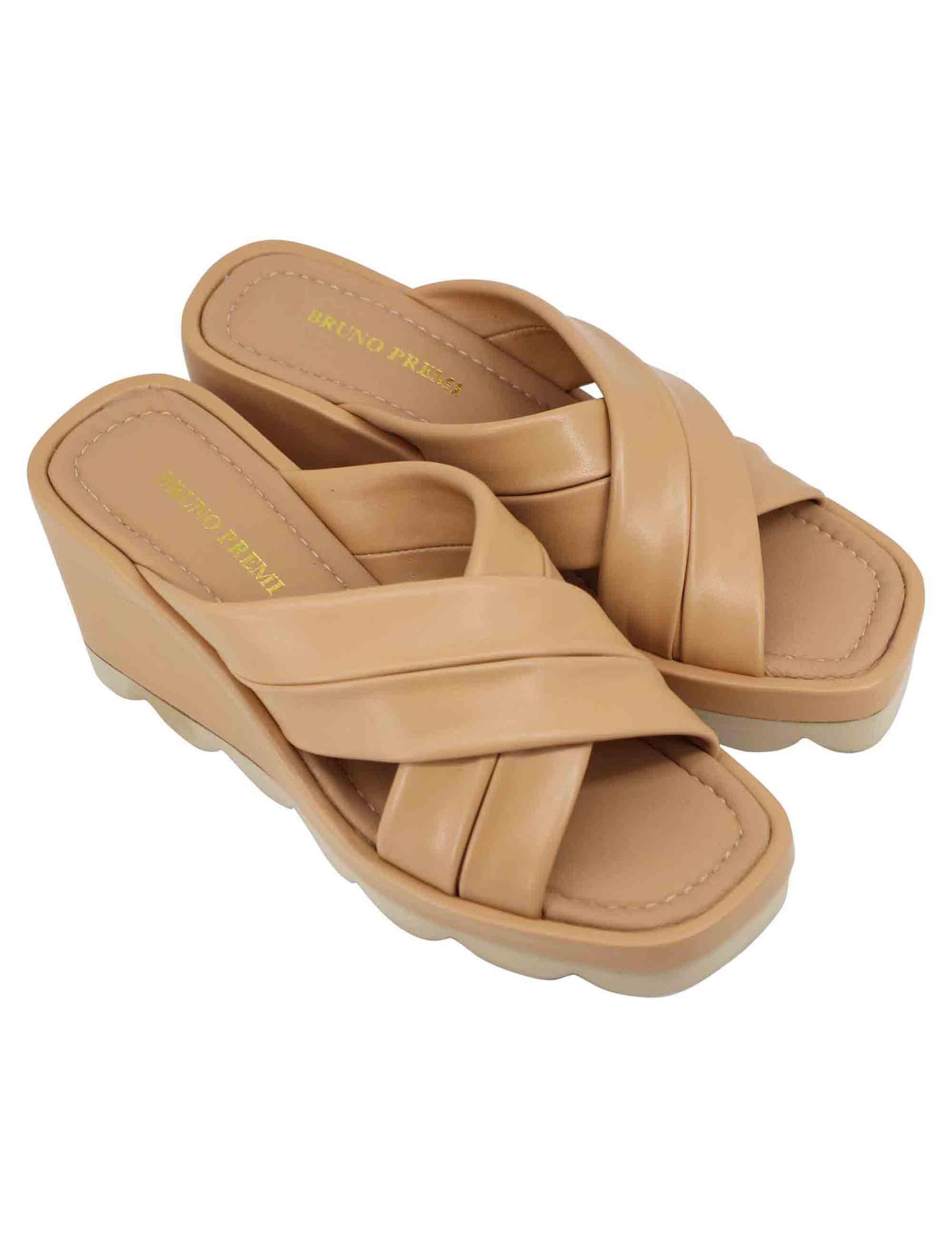 Sandali donna in pelle cuoio con zeppa alta e suola in gomma BH3408X 014 Bruno Premi 