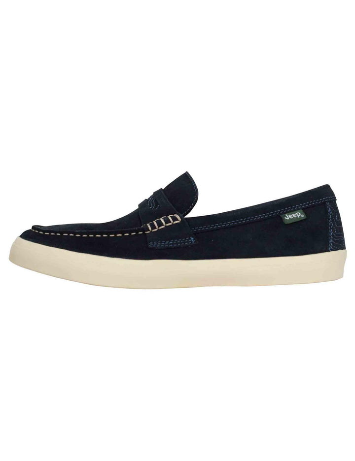 Mocassini uomo Moki Suede in camoscio blu con suola in gomma bianca JM41111A 016 Jeep 