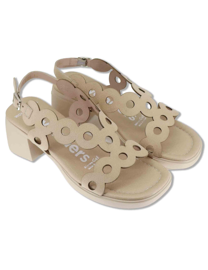 Sandali donna slingback in pelle beige con tacco in gomma ultra soft D-2306 020 Wonders 