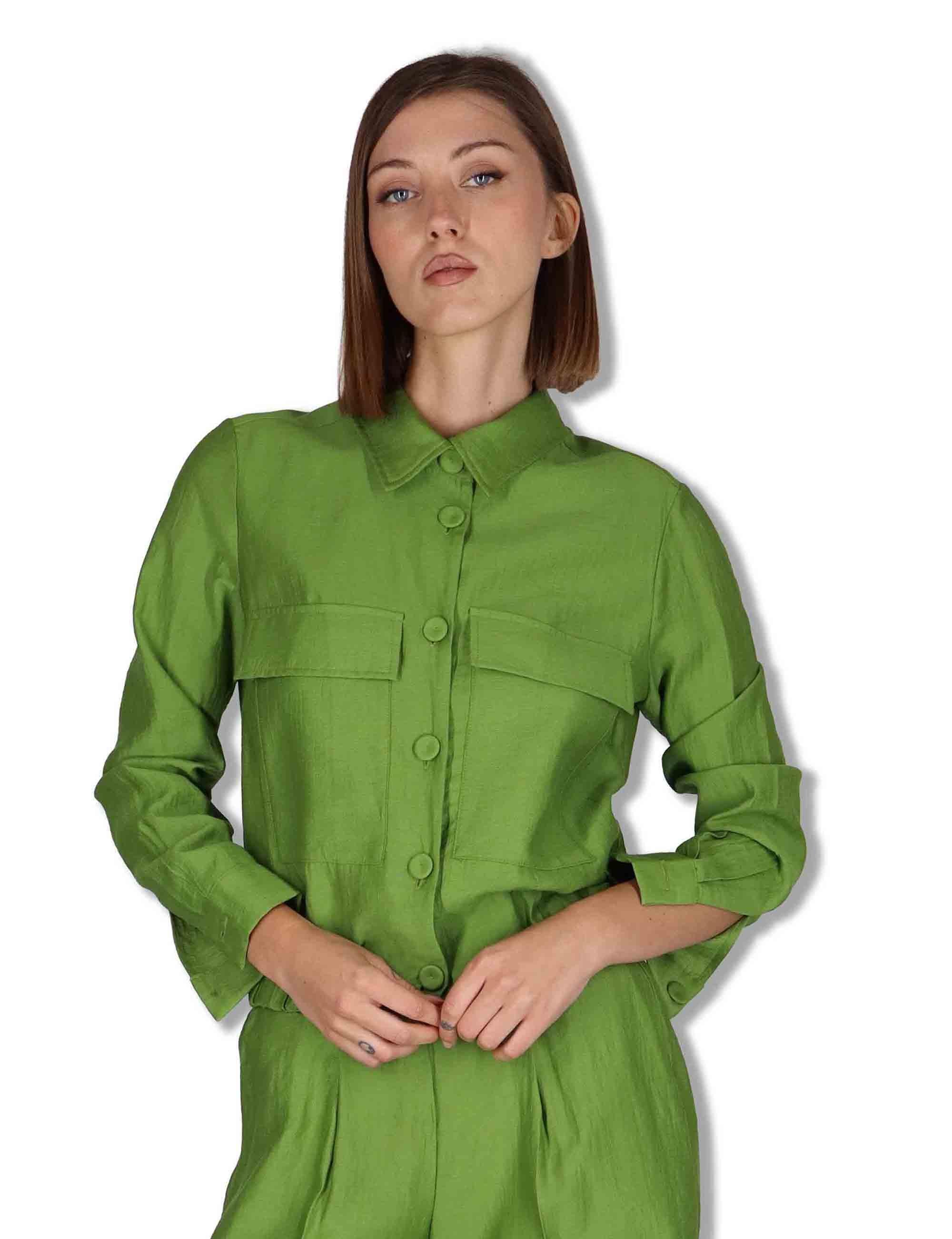 Giacche donna work jacket in misto lino verde con elastico JABGA0001-F1325-1254 7046 Justmine 