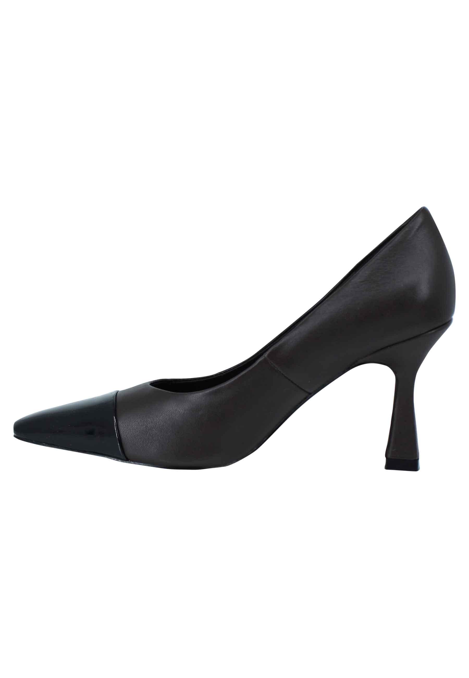 Decollete donna in pelle marrone con puntale in pelle nero e tacco alto 602Z10VK 012 Bibi Lou 