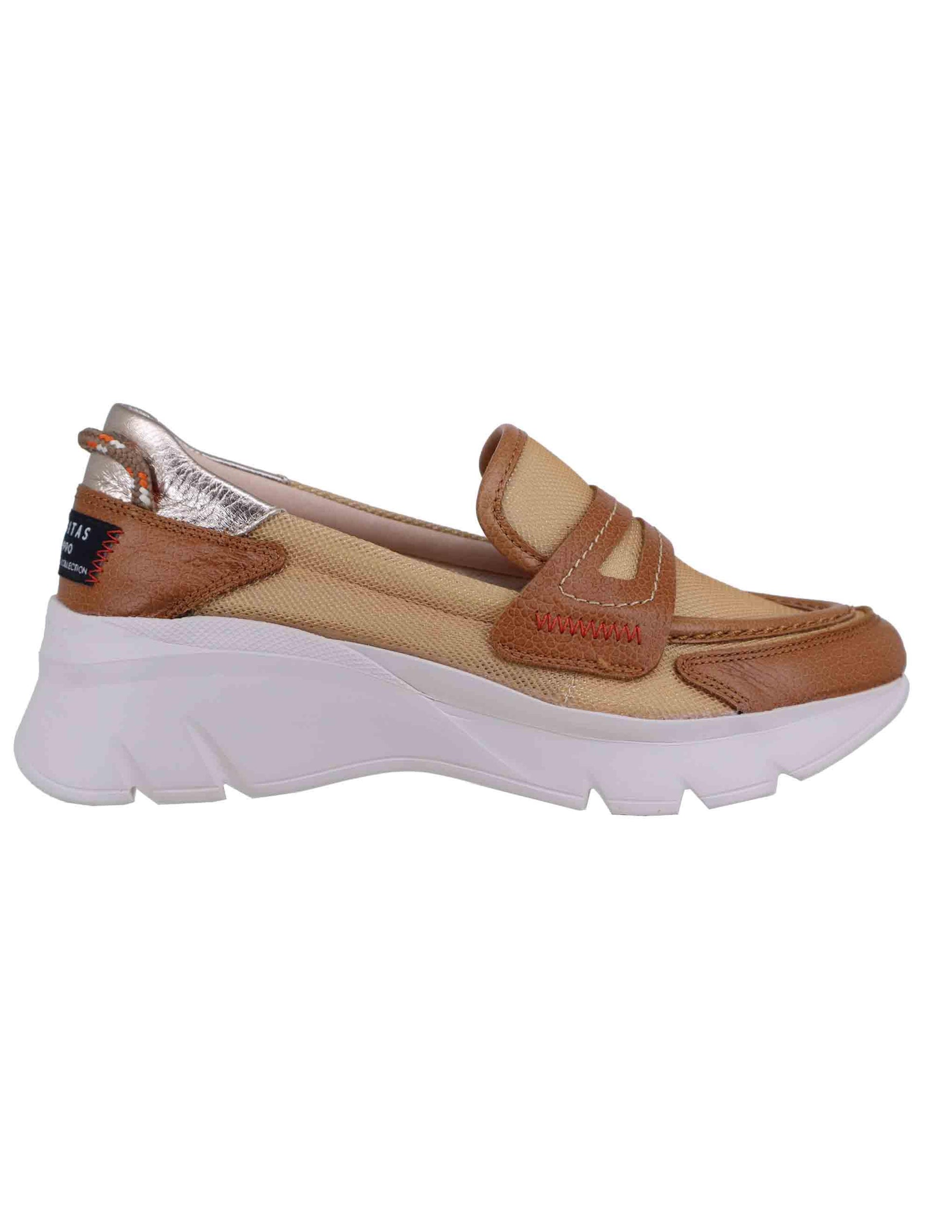 Mocassini donna in tessuto cuoio con zeppa in gomma HV254001 C005 Hispanitas 
