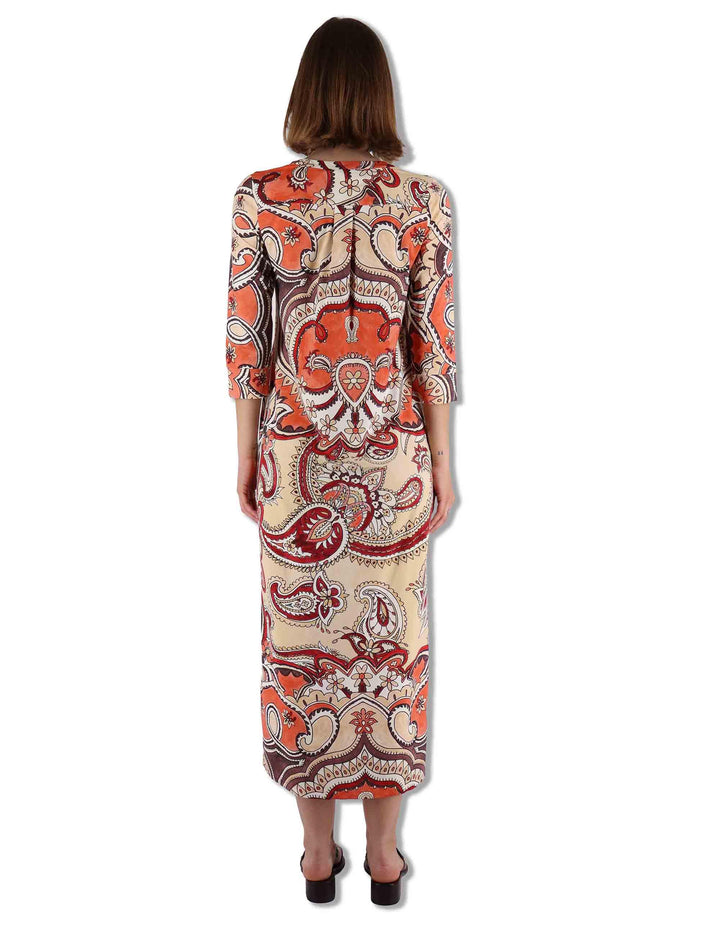 Abiti donna kaftani Hippie Lotus in tessuto bianco a fantasia con maniche 3/4 JF667370671 B3107 Maliparmi 