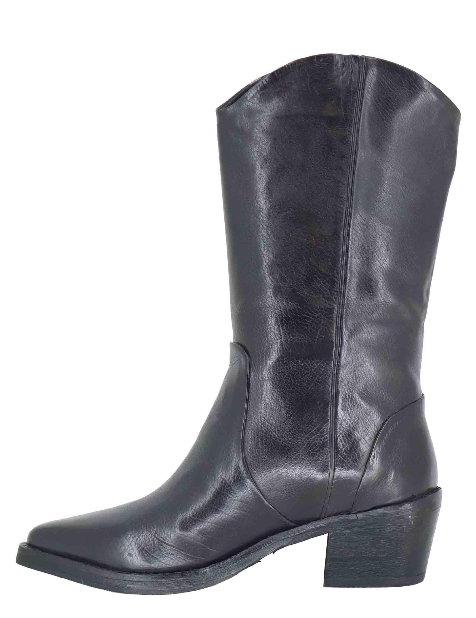 Stivali texani donna in pelle marrone con tacco medio 252-21-14 DKGRE Zolfo 