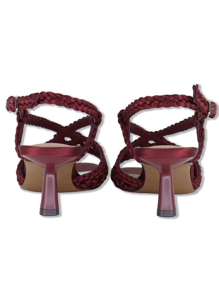 Sandali donna slingback in pelle intrecciata bordeaux con tacco sottile Kou 702Z75VK 40-BURGUND Bibi Lou 