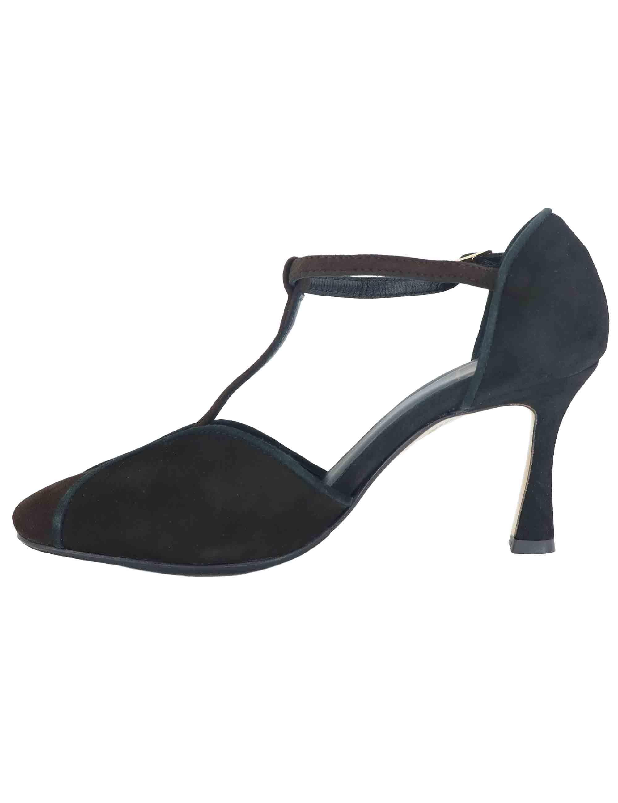 Decollete donna Mary Jane in camoscio marrone e nero con tacco alto TG1660/RT 014 L'Arianna 