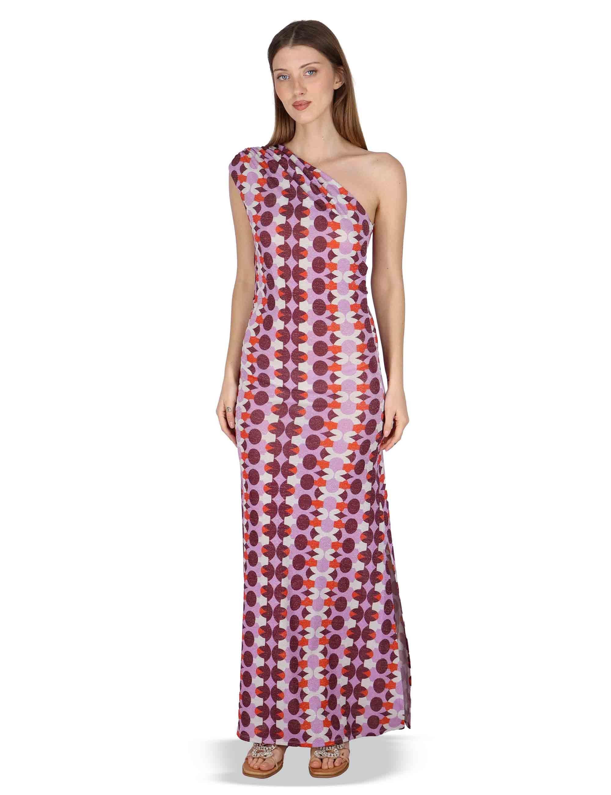 Abiti donna Asymmetric Draped monospalla in tessuto lilla stampato JFAAB0001-F1481-1261 4235 Justmine 