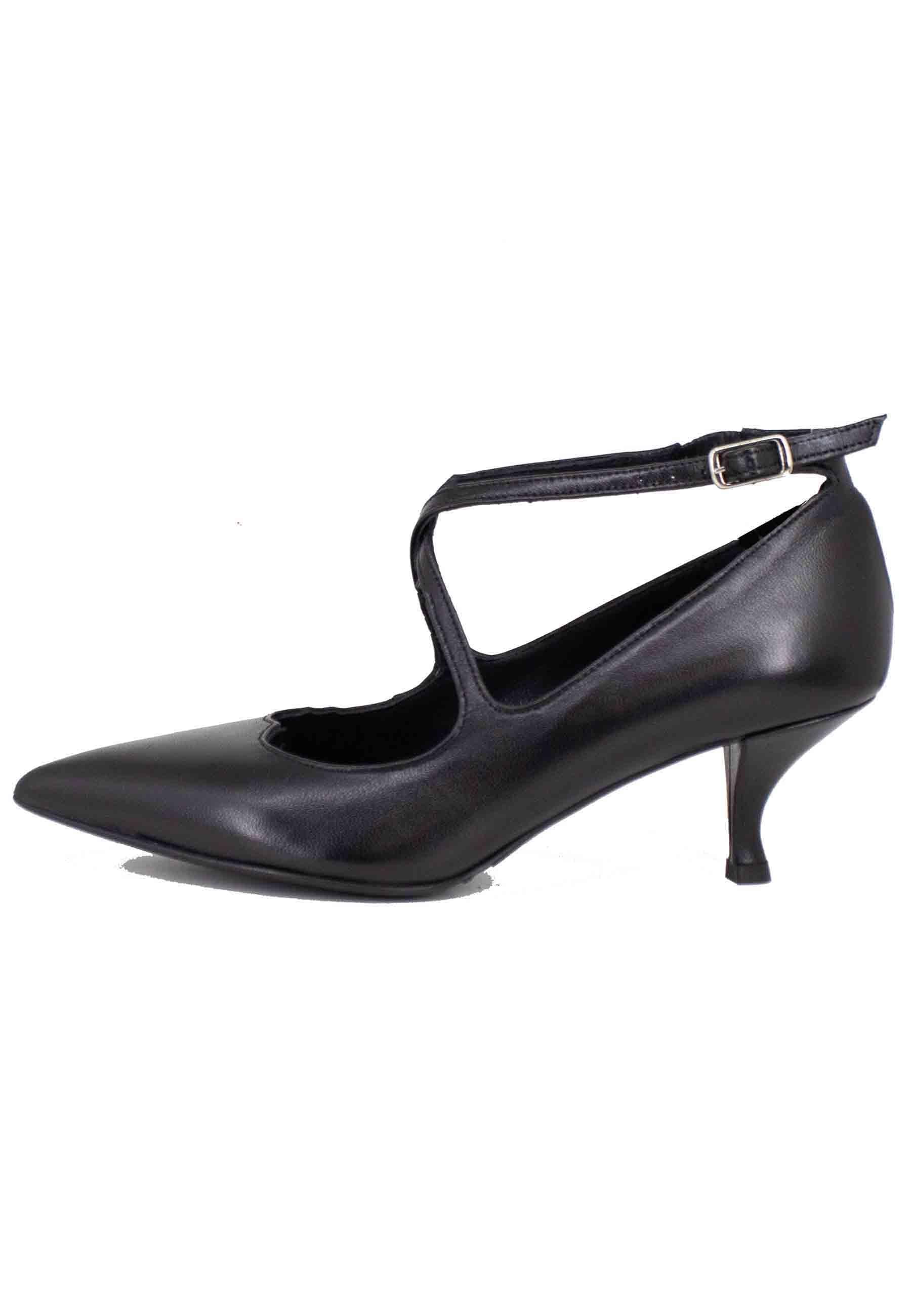 Decollete donna in pelle nera con doppio cinturino SP710 001 Spatarella 