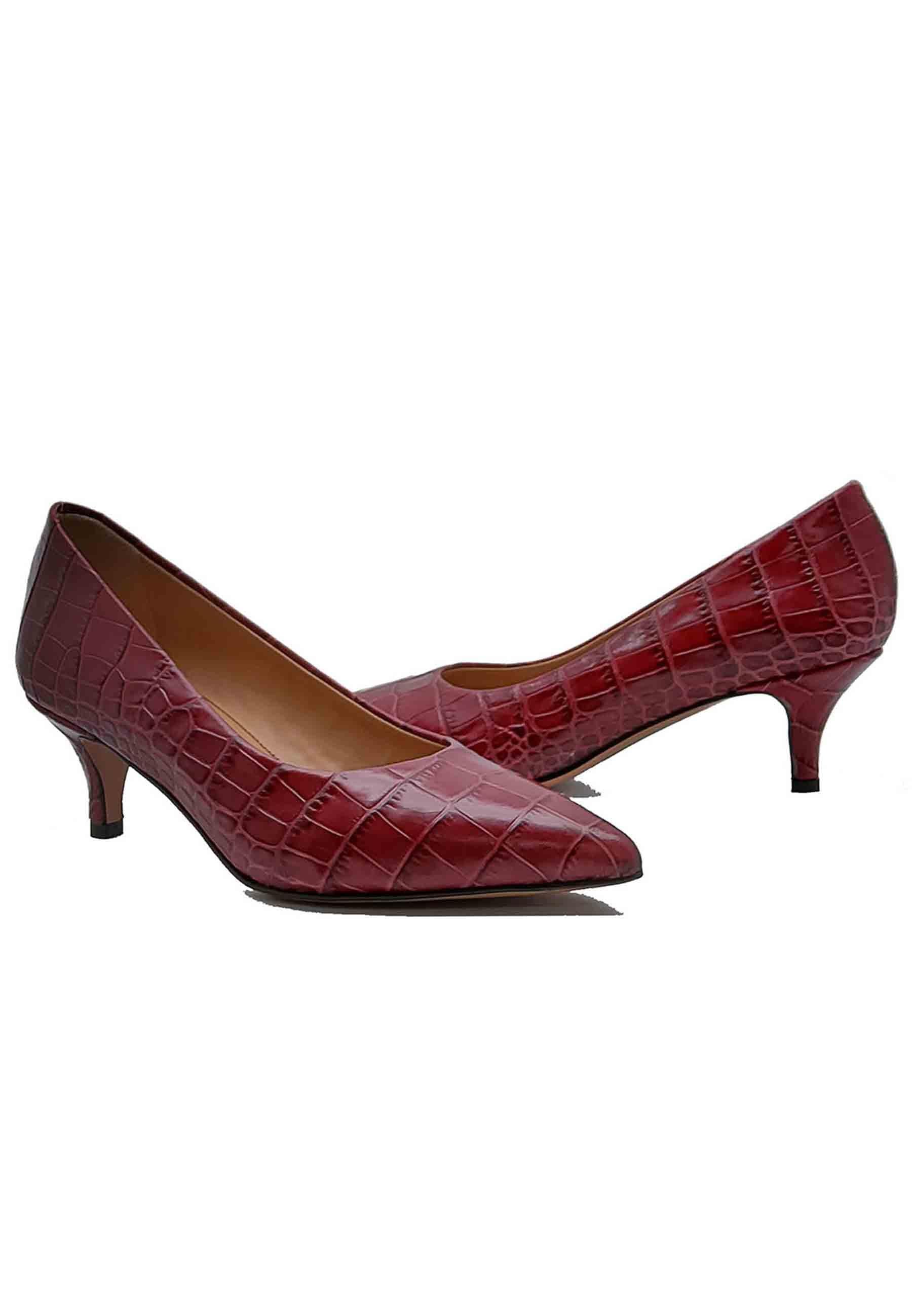 Calzature Donna Décolleté in Pelle Stampta Cocco Rosso con Punta a Punta 5201S ROSSO Fru 
