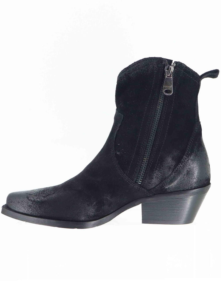 Stivaletti texani donna realizzati in crosta vintage nera e tacco messicano SPDX380 001 Spatarella 