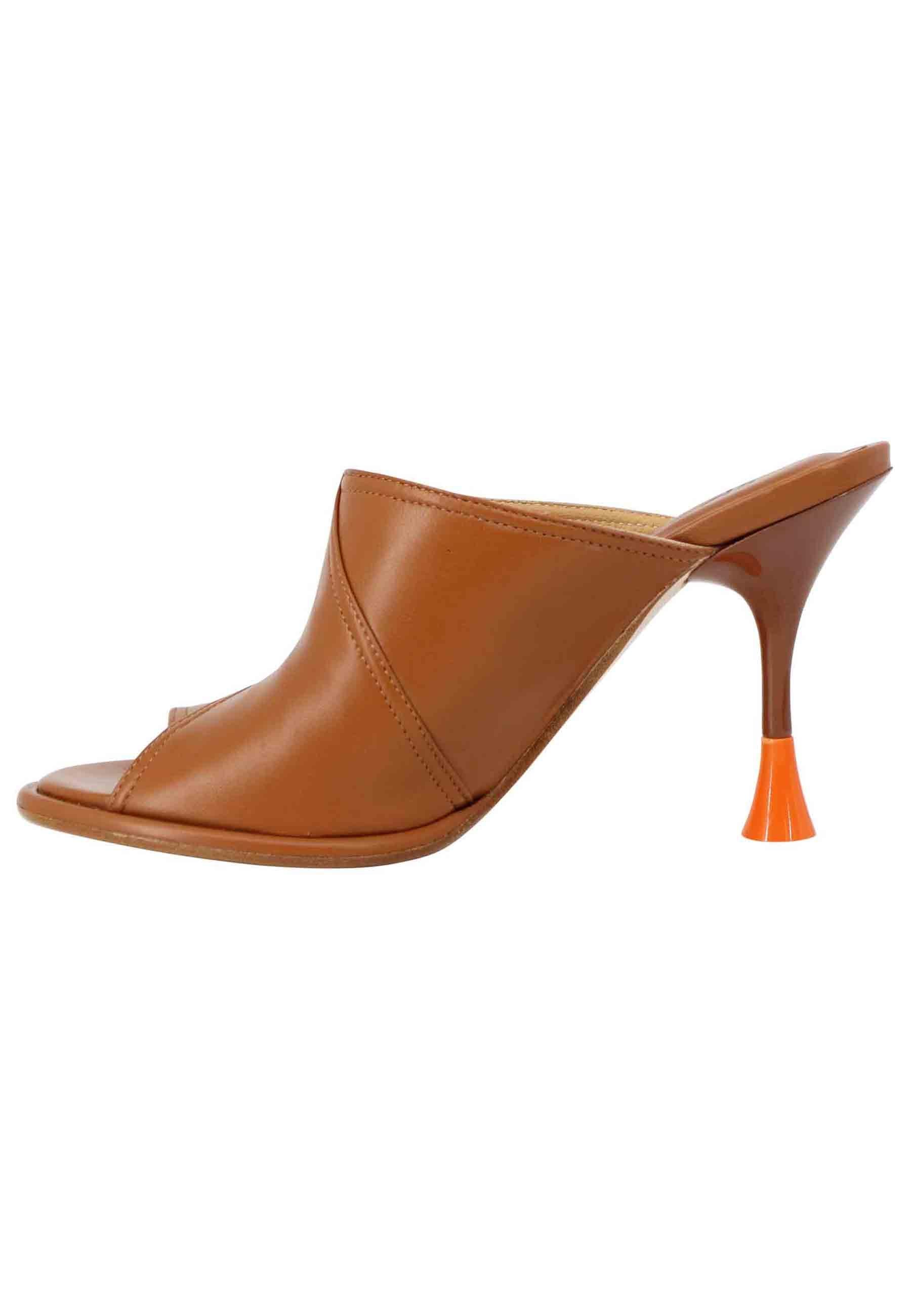 Sandali donna in pelle cuoio con tacco alto e punta tonda SP659 014 Spatarella 