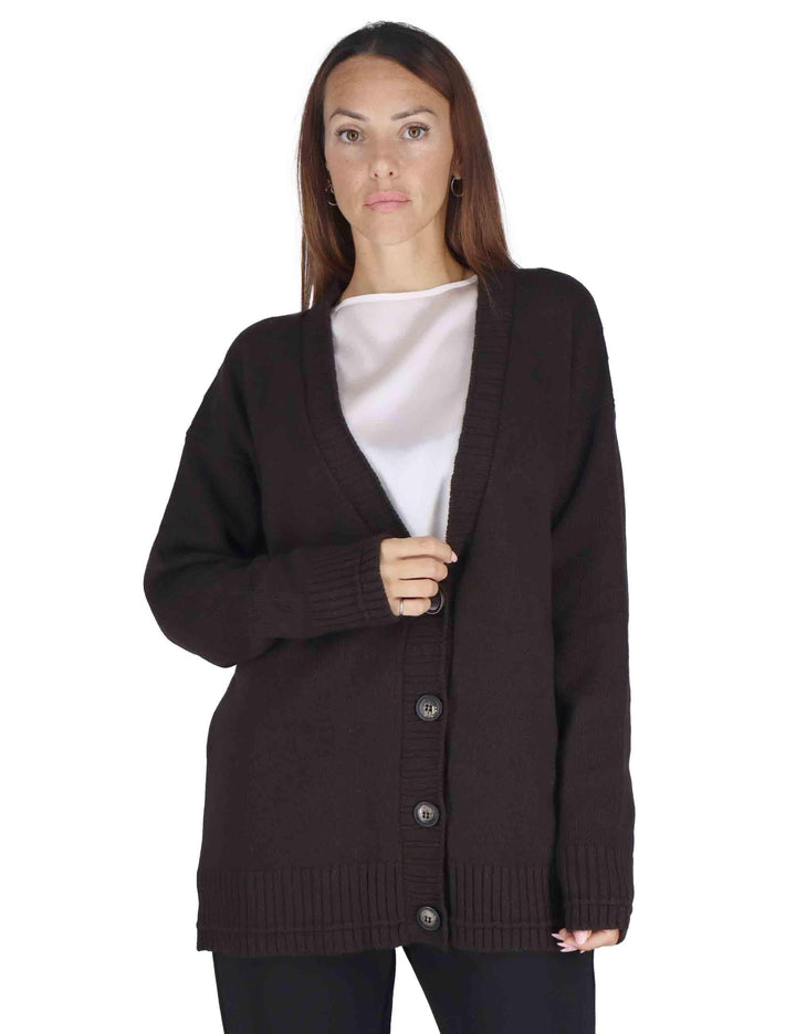 Cardigan donna Cahemire Merinos in lana testa di moro con scollo a V JN370574315 40003 Maliparmi 