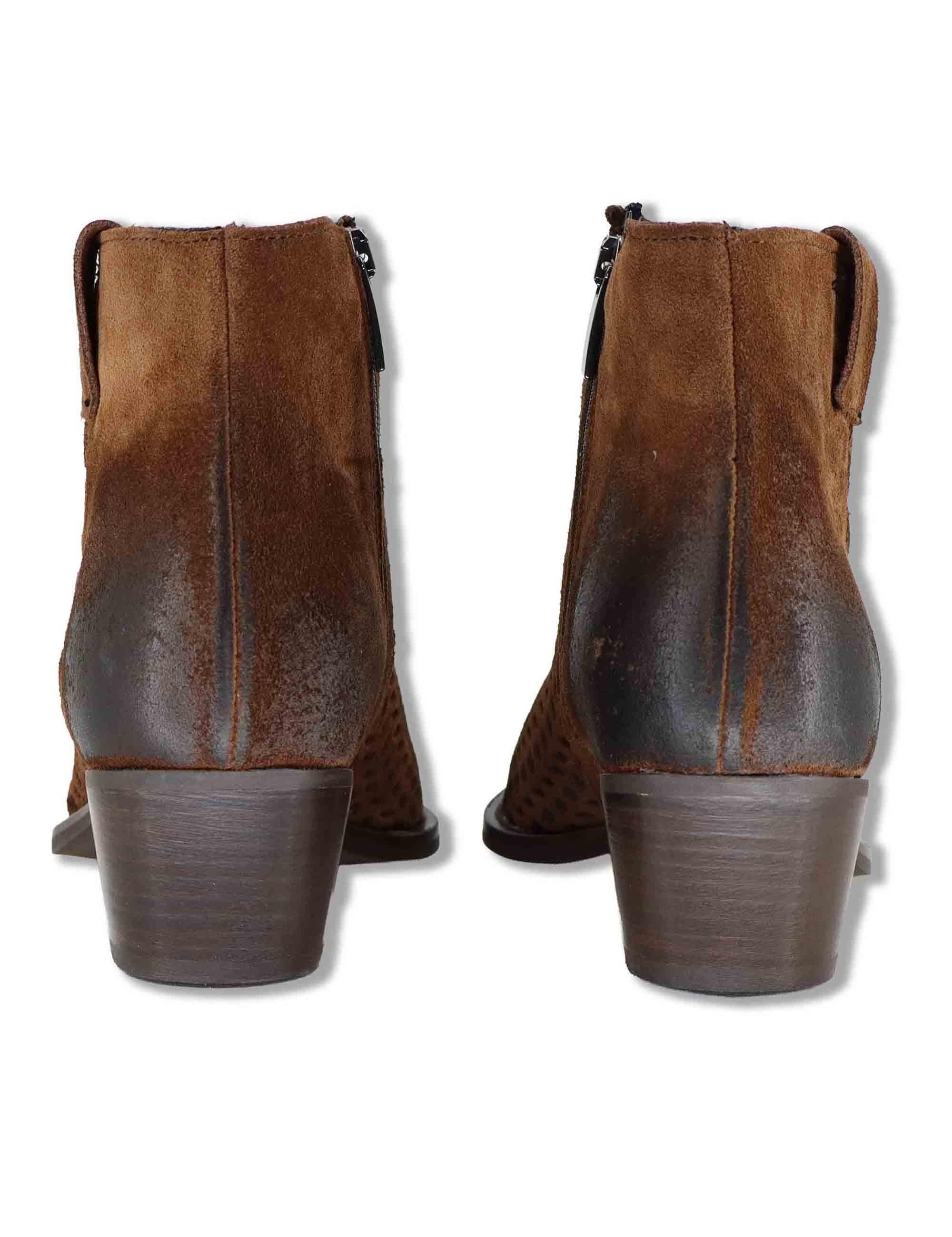 Stivaletti texani donna in camoscio cuoio laserato tacco medio GOLD106 016 Tattoo 