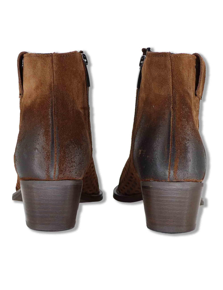 Stivaletti texani donna in camoscio cuoio laserato tacco medio GOLD106 016 Tattoo 