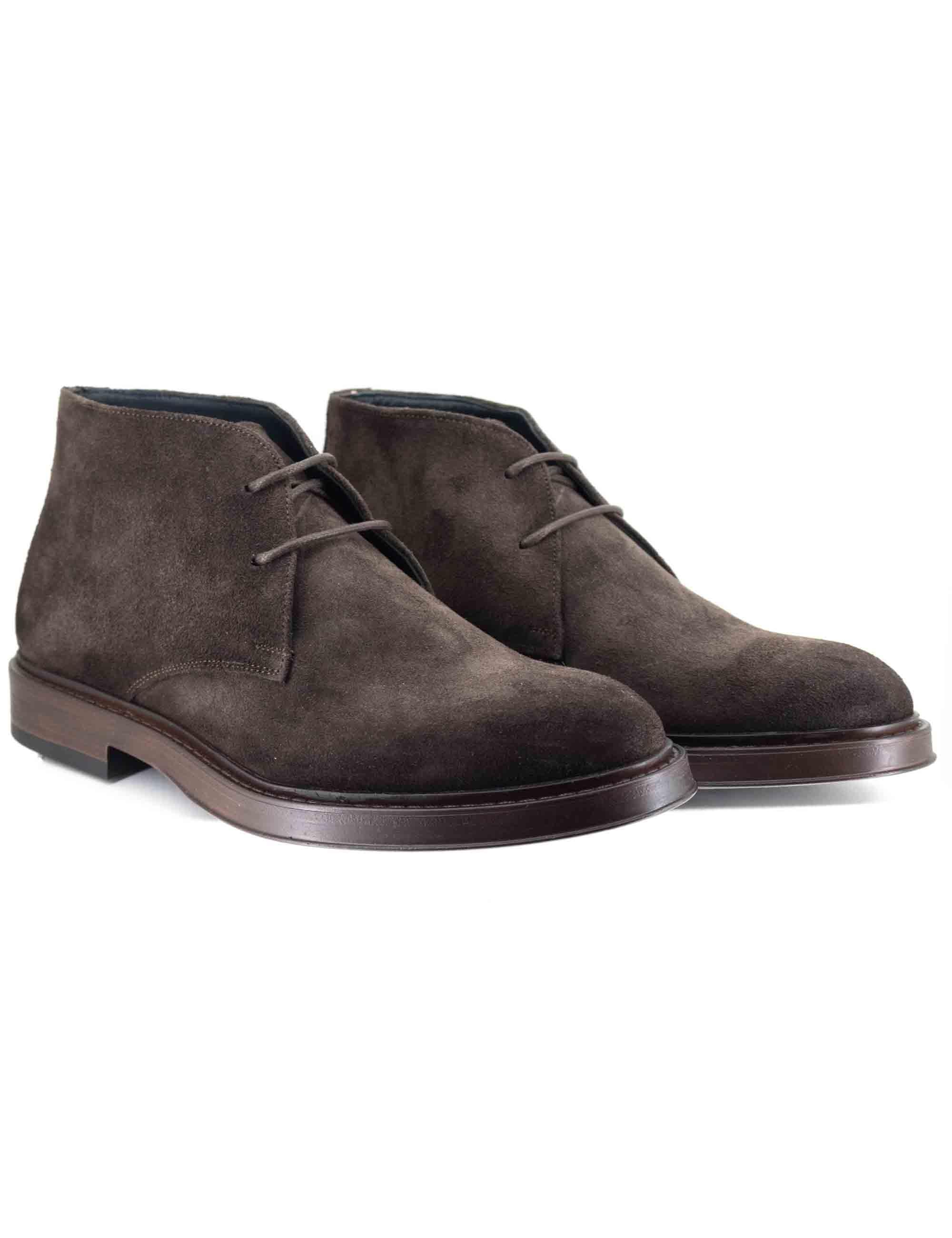 Stivaletti stringati uomo in camoscio marrone con suola in gomma cucita SP2101 014 Spatarella 