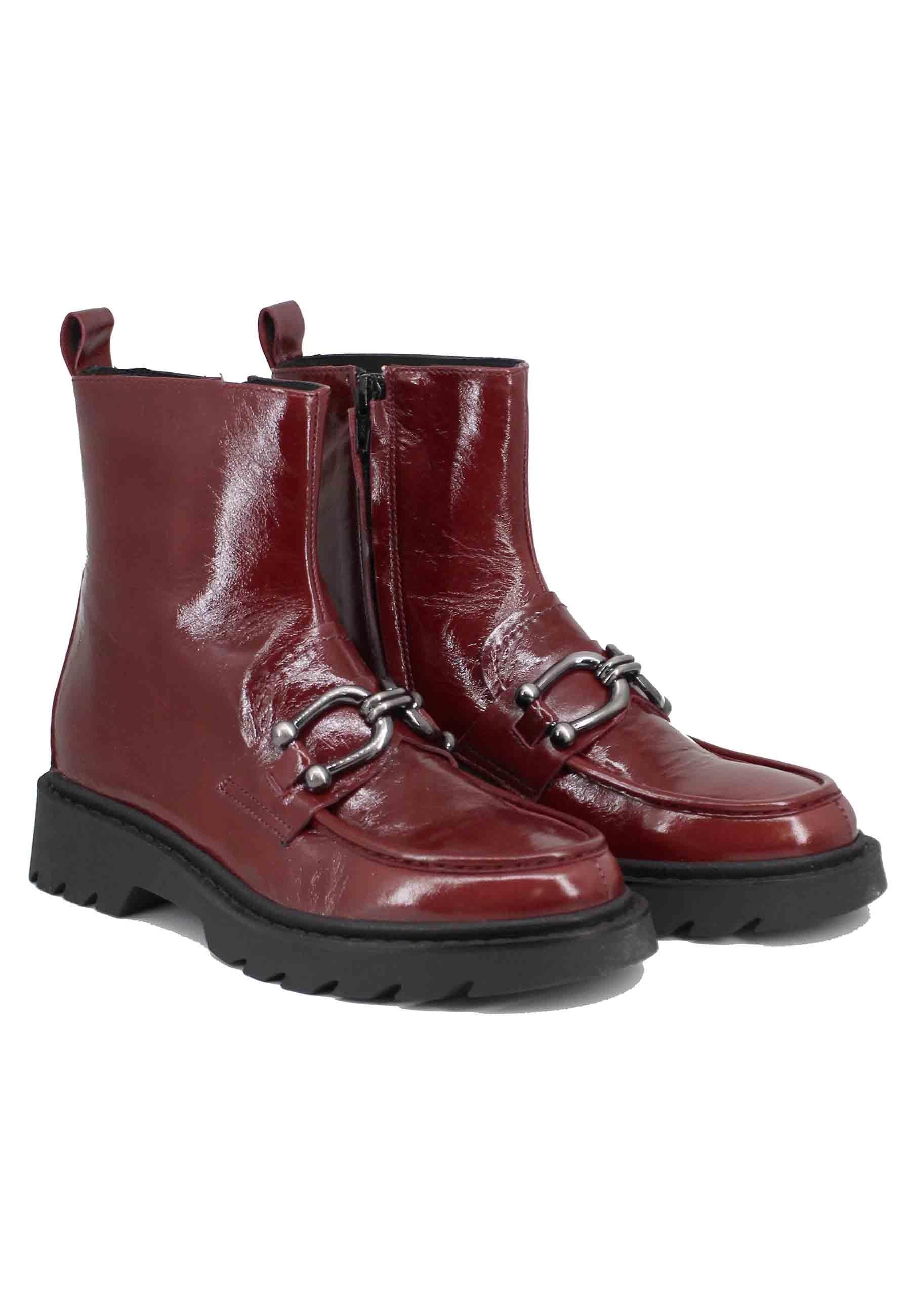 Stivaletti donna in vernice bordeaux con suola carrarmato BG0302 018 Bruno Premi 