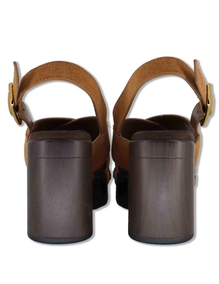 Sandali donna slingback in pelle cuoio con zeppa alta in legno OBRA BS NEW CUOIO Unisa 
