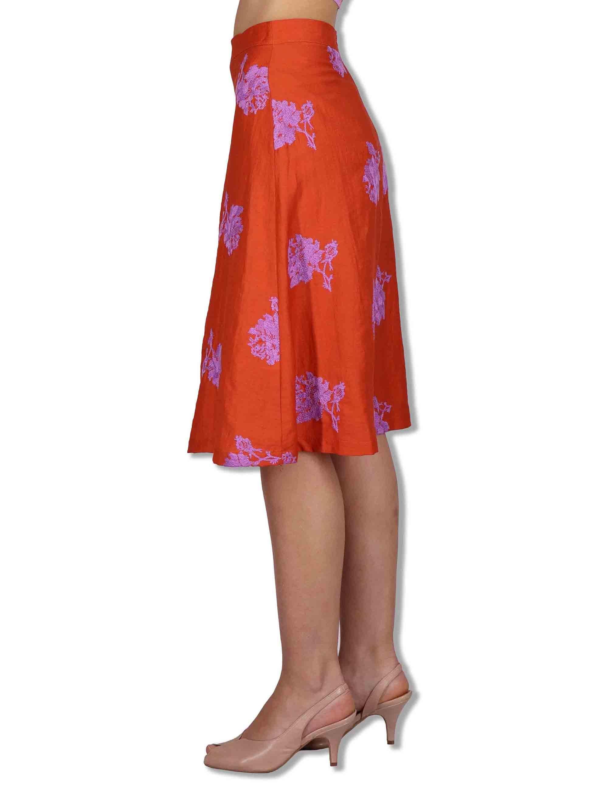 Gonne donna in misto lino rosso con decorazioni floreali JABGO0001-F1452-1232 2520 Justmine 