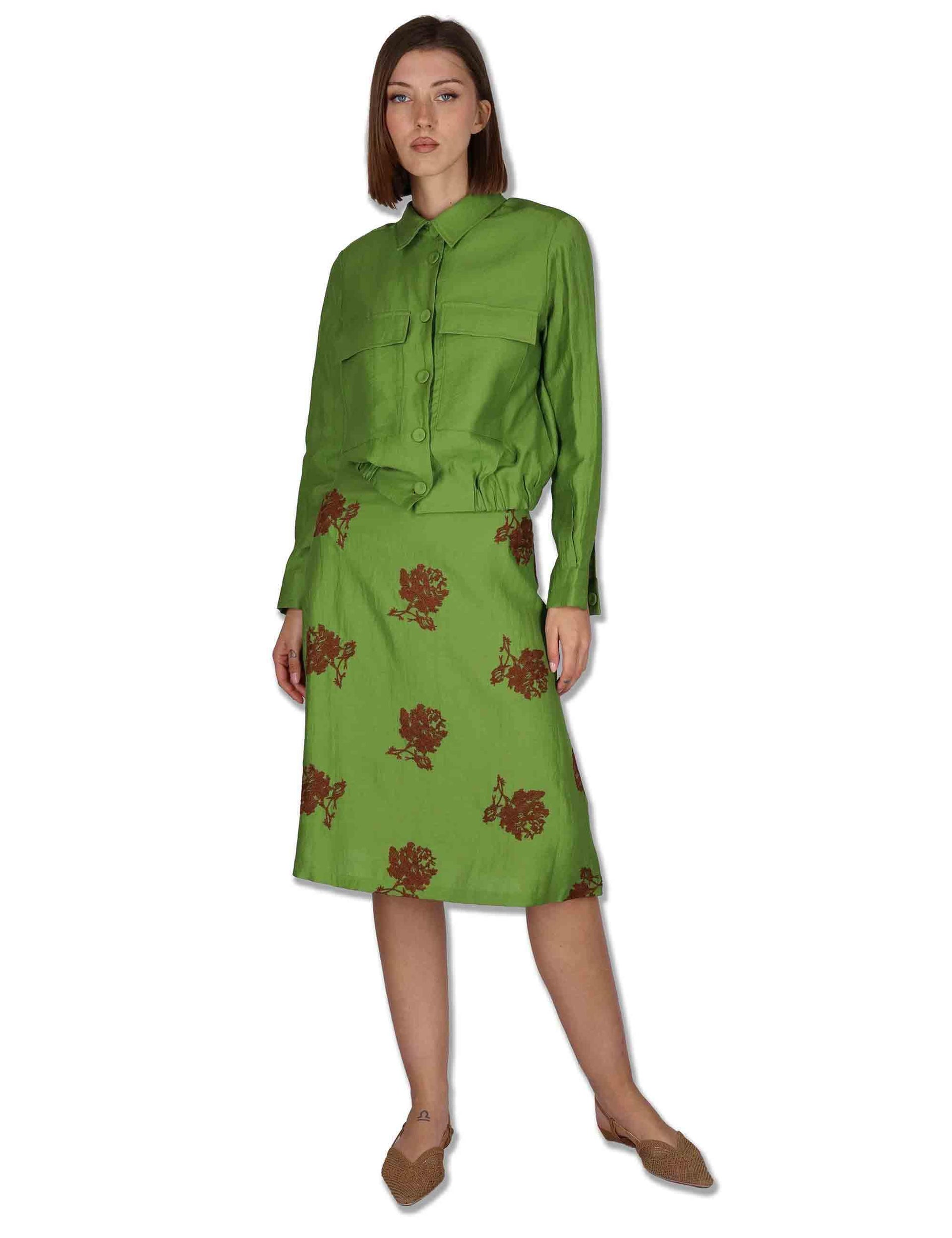 Gonne donna in misto lino verde con decorazioni floreali JABGO0001-F1452-1232 7046 Justmine 
