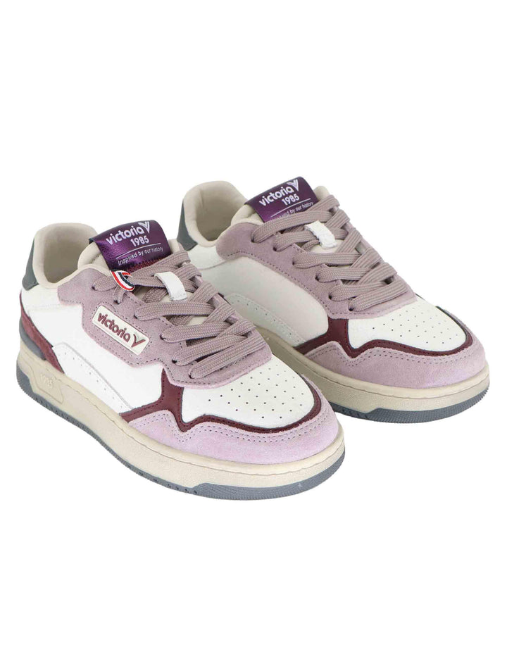 Sneakers donna in pelle bianca e camoscio rosa 8800125 Rosa Victoria 