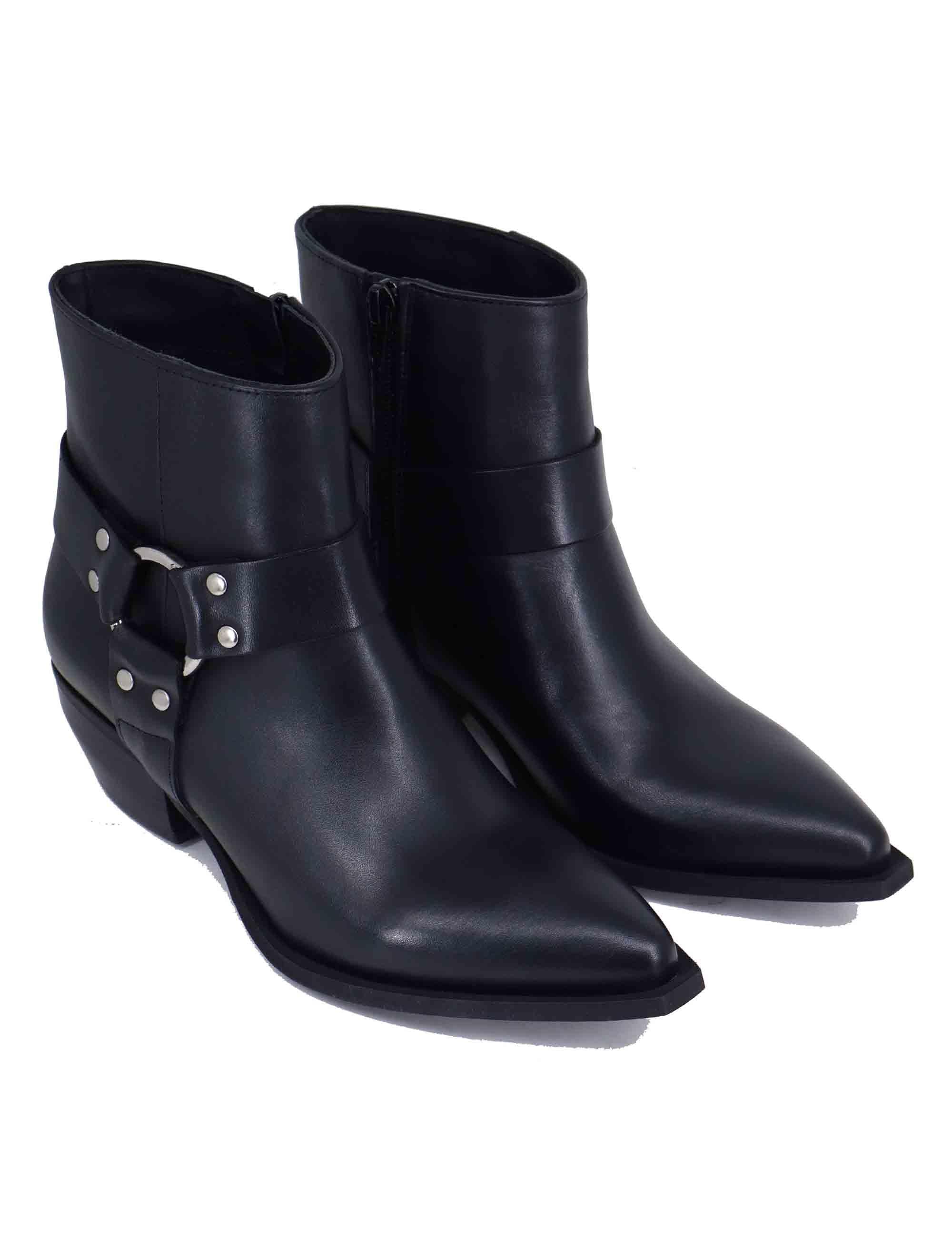 Texani donna in pelle nera con borchie argento ELENA 50 001 Spatarella 