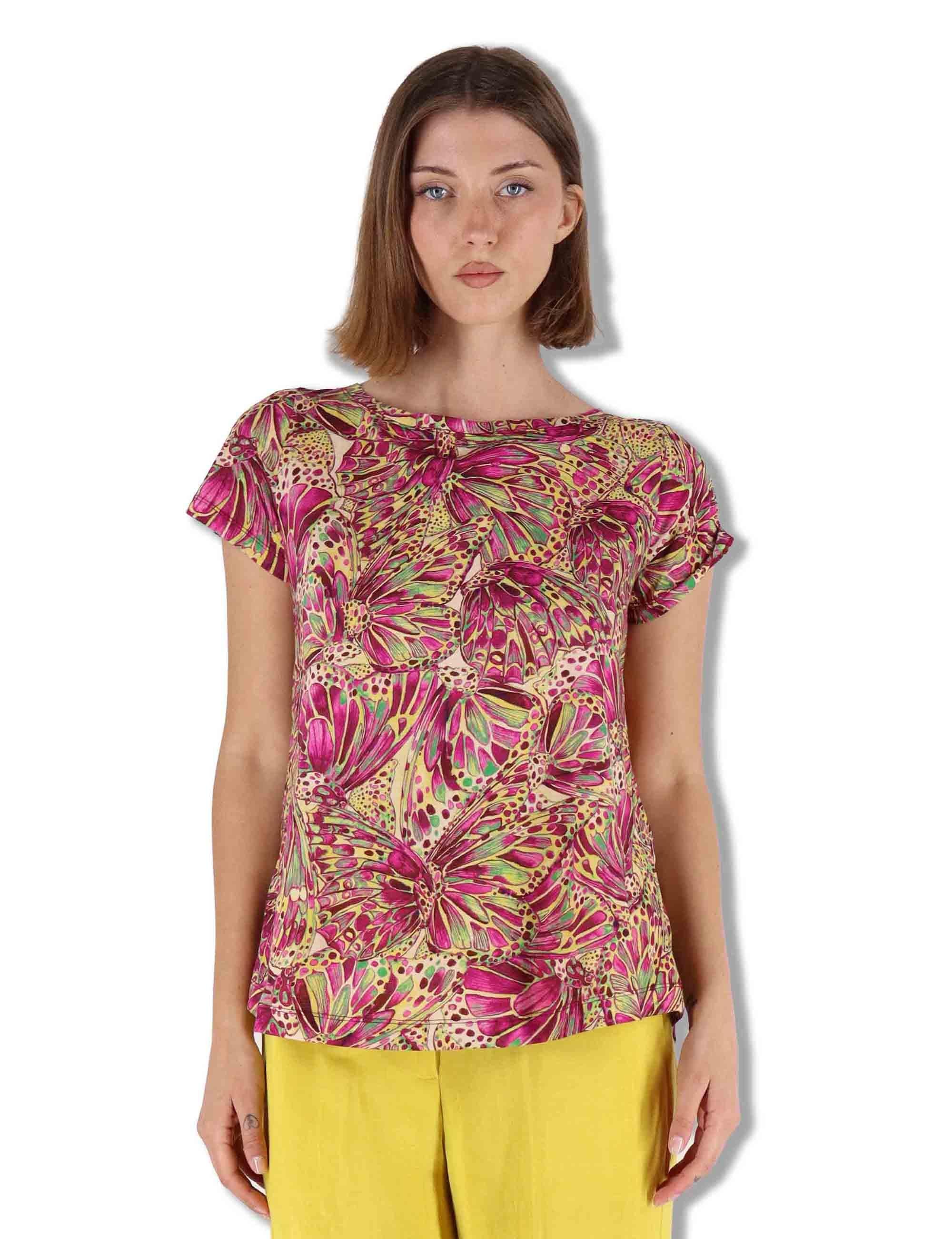 T-Sshirt donna Summer Nomade Prints in cotone giallo a fantasia JK029570673 B7008 Maliparmi 