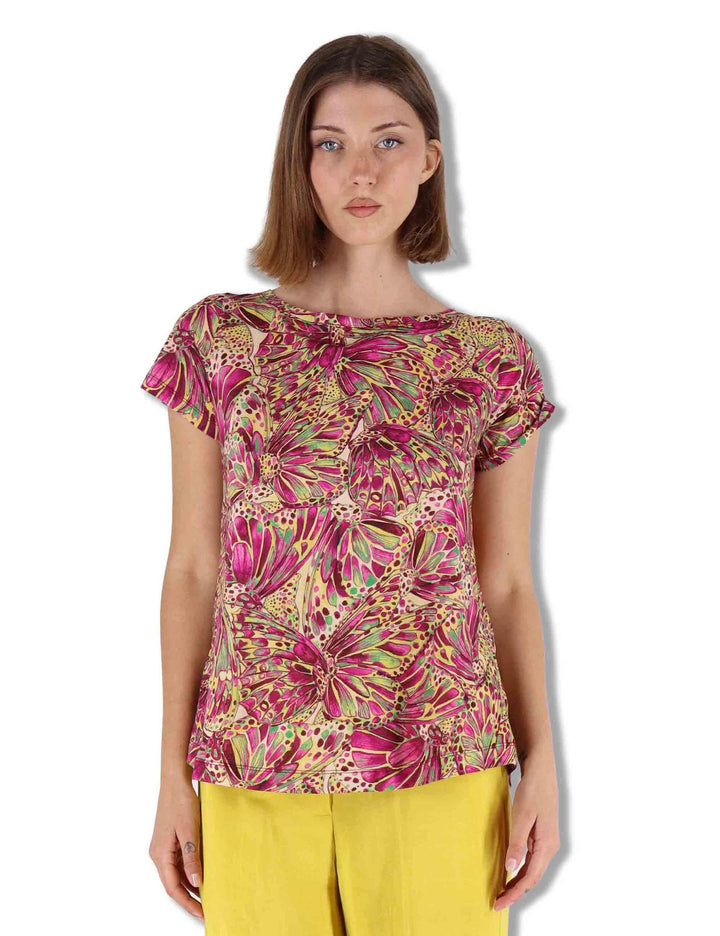 T-Sshirt donna Summer Nomade Prints in cotone giallo a fantasia JK029570673 B7008 Maliparmi 