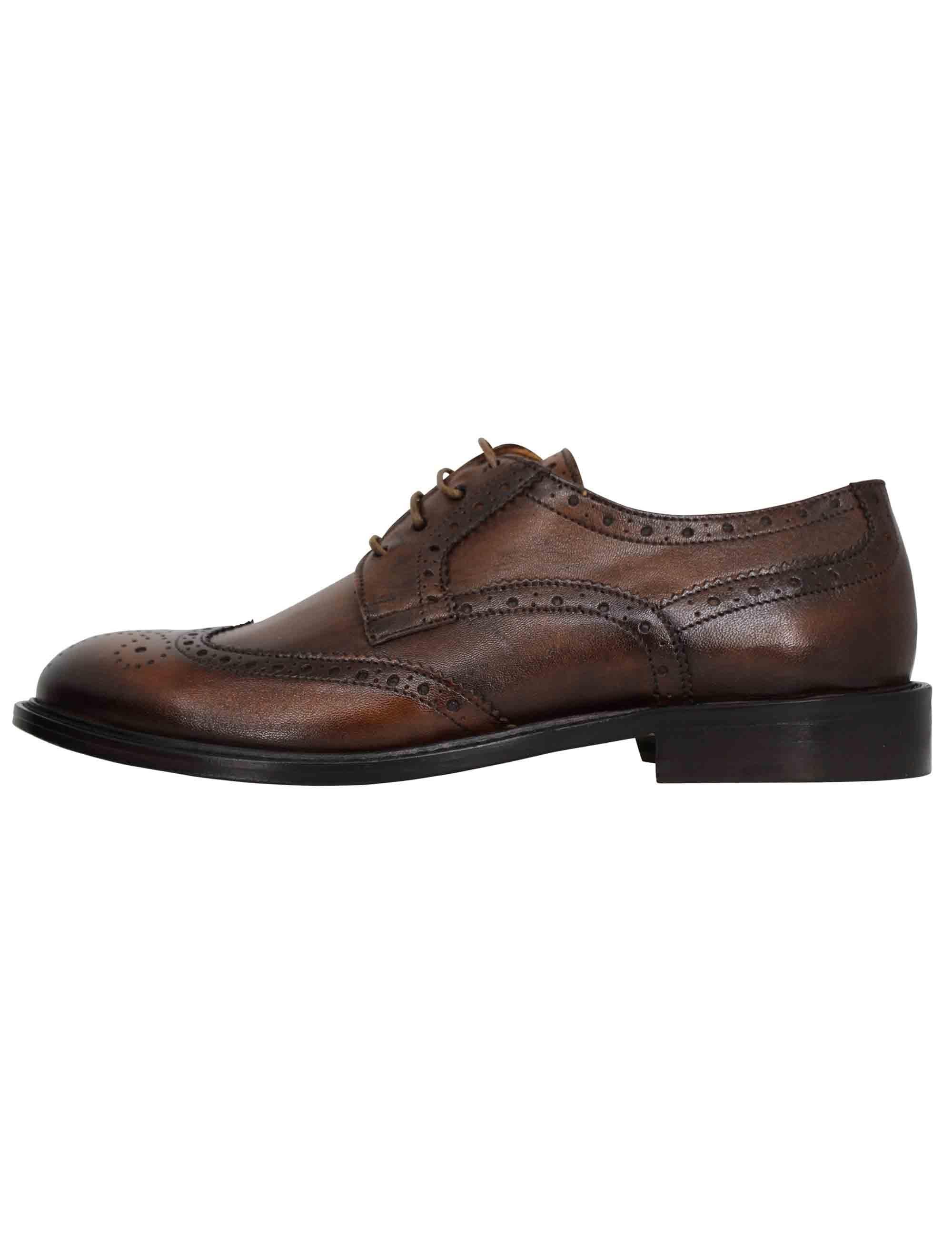 Stringate uomo in pelle marrone impunturata con suola in cuoio cucita SP1201 014 Spatarella 