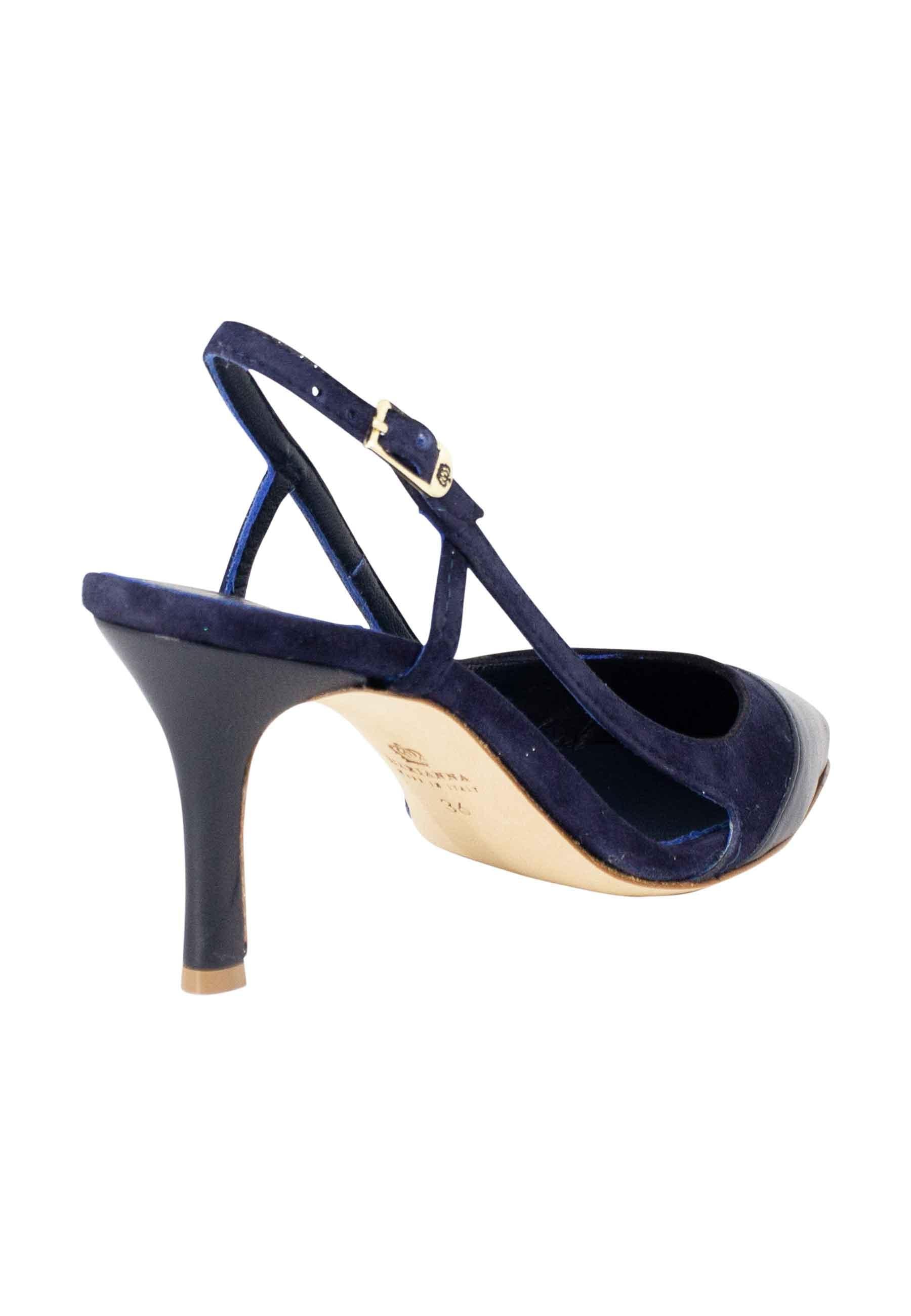 Decollete slingback donna in pelle e camoscio blu tacco alto CH1605 002 L'Arianna 