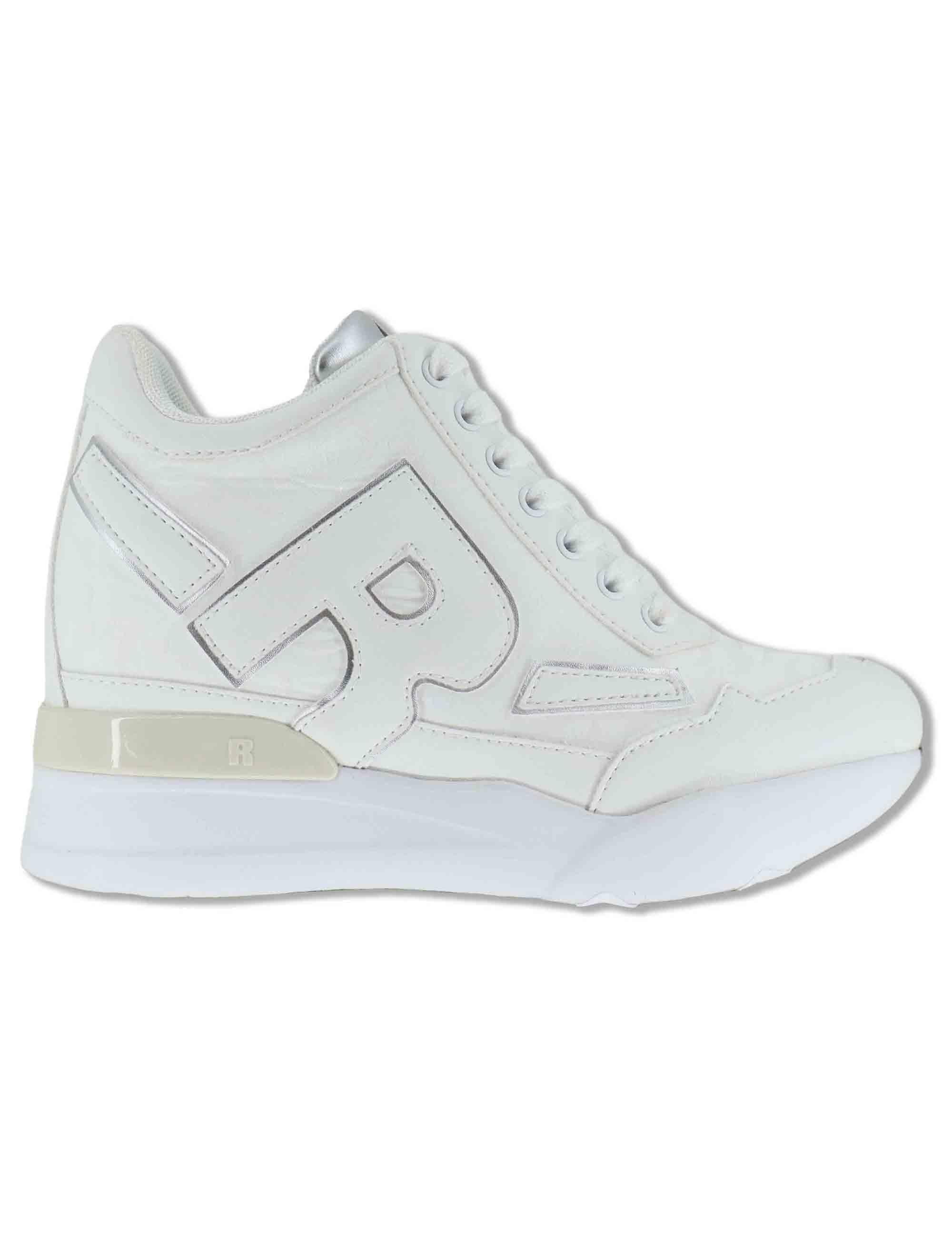 Sneakers donna stivaletto in pelle e tessuto bianco con zeppa alta 4537-84584 2 Ruco Line 