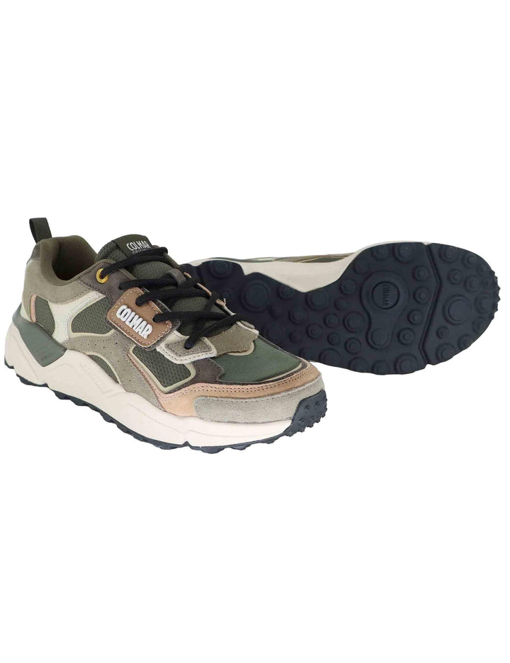Sneakers uomo in pelle e tessuto verde con suola alta GARNER GROUNDS 067 Colmar 