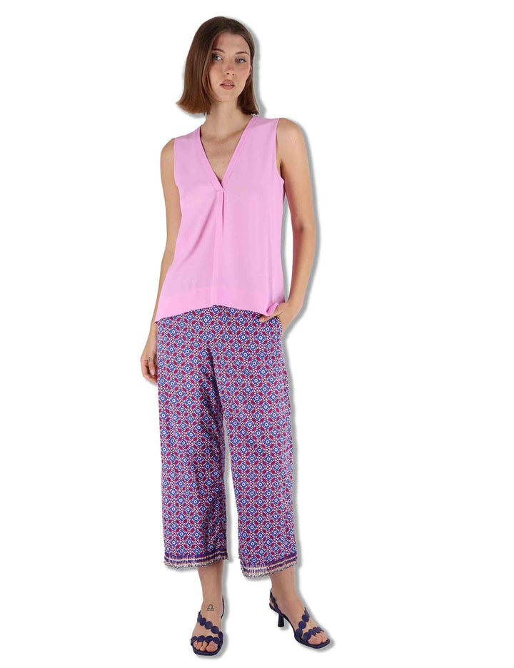 Top donna Fluid Crepe in seta rosa senza maniche maniche scollo a V JP554050672 32015 Maliparmi 