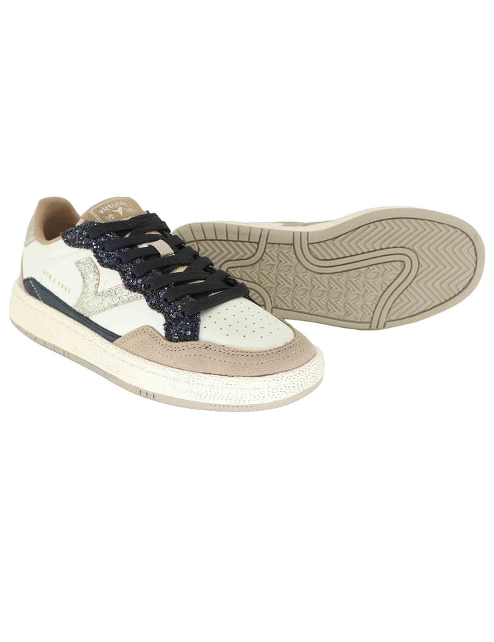 Sneakers donna in pelle taupe con logo in oro 8806113 Taupe Victoria 